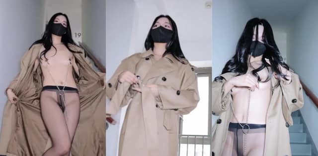 Miao喵酱楼梯间黑丝露出挑战被玩到失控喷汁