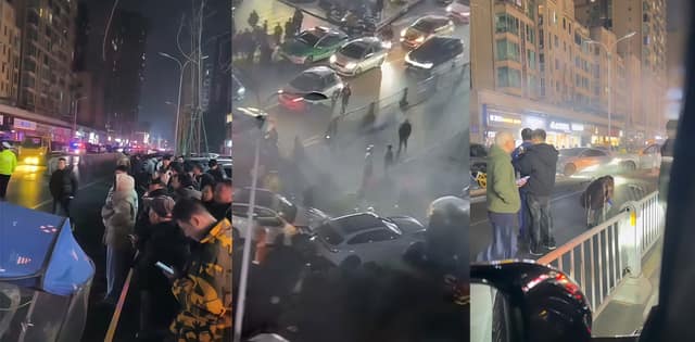 乐山通江街酒驾连撞7车，配电箱被撞到冒火花导致大停电