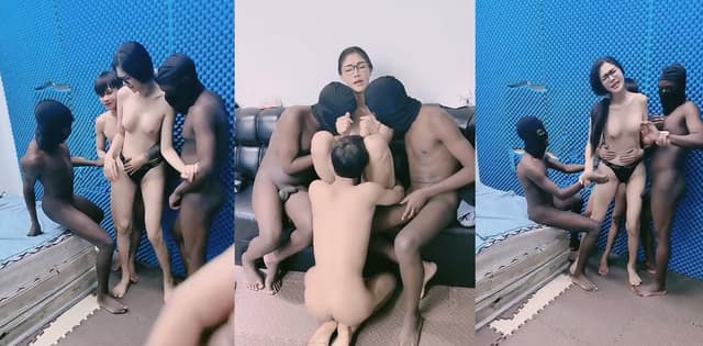 黑白配乱交直播这波太顶了丨反差眼镜妹被三个男人轮番按住直接开操