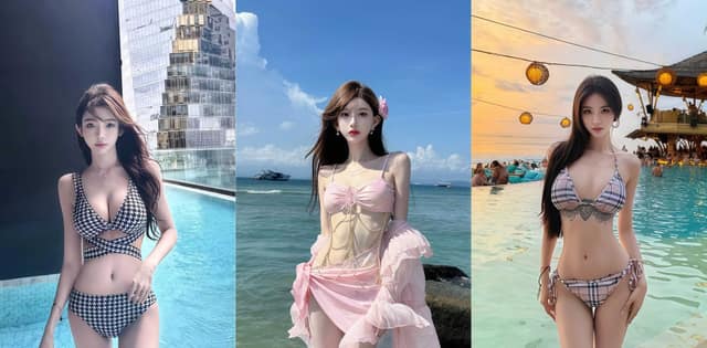 每日大赛比基尼合集三点式布料被顶开嫩穴狂喷到泳装湿透