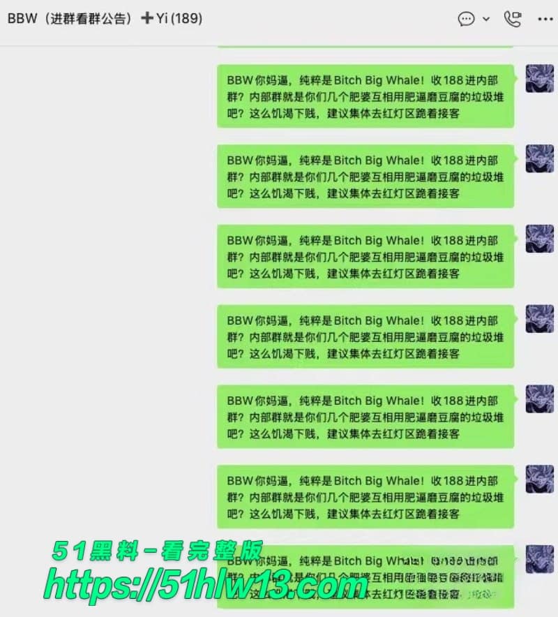 BBW微信群门槛女被老哥毒舌羞辱，私下自命不凡被戳破后集体破防 吃瓜