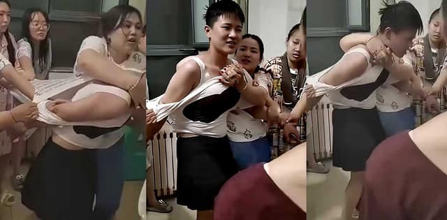女浴室偷拍被抓实录丨男扮女装反差被彪悍女生死死制服