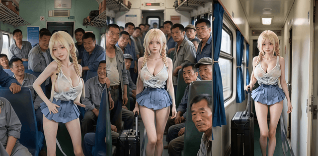 回家的绿皮火车这AI短剧太顶了，短裙少女跟大叔在车厢直接开搞