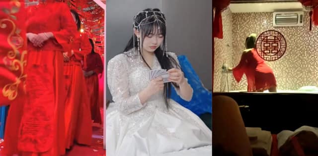 太原日月潭足道婚礼主题店这波反差太顶,红盖头新娘被操到浪叫