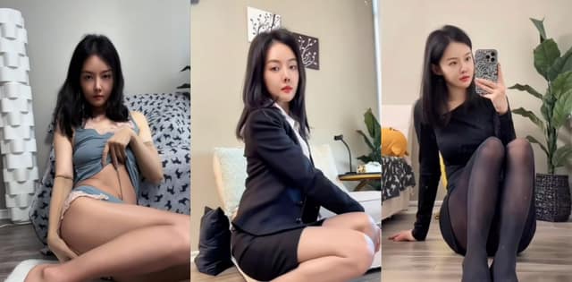 林舟舟表面冷艳商务御姐丨私下把黑丝拉到大腿根玩裸漏自拍