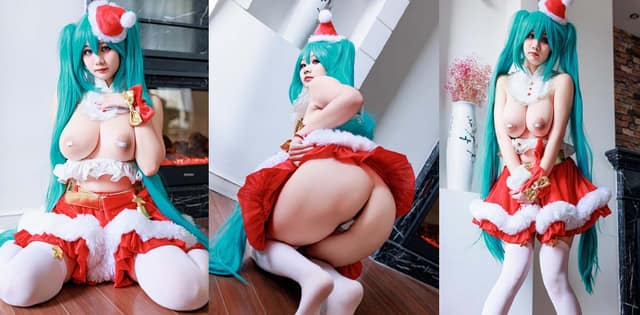 阿雪雪圣诞初音真空cos白丝白虎爆乳视觉冲击力太强