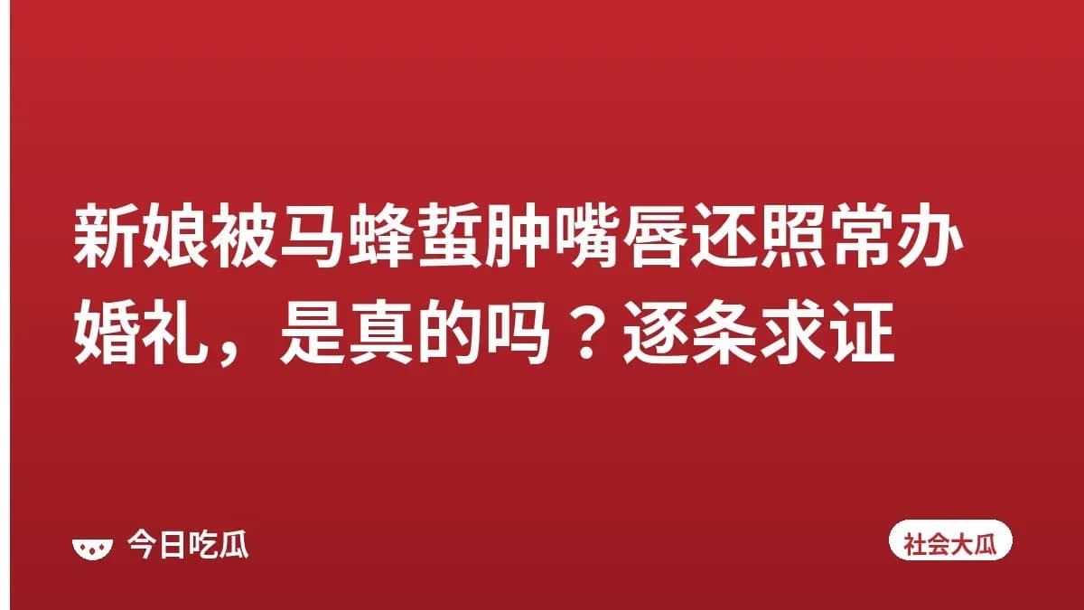 新娘被马蜂蜇肿嘴唇还照常办婚礼，是真的吗？逐条求证