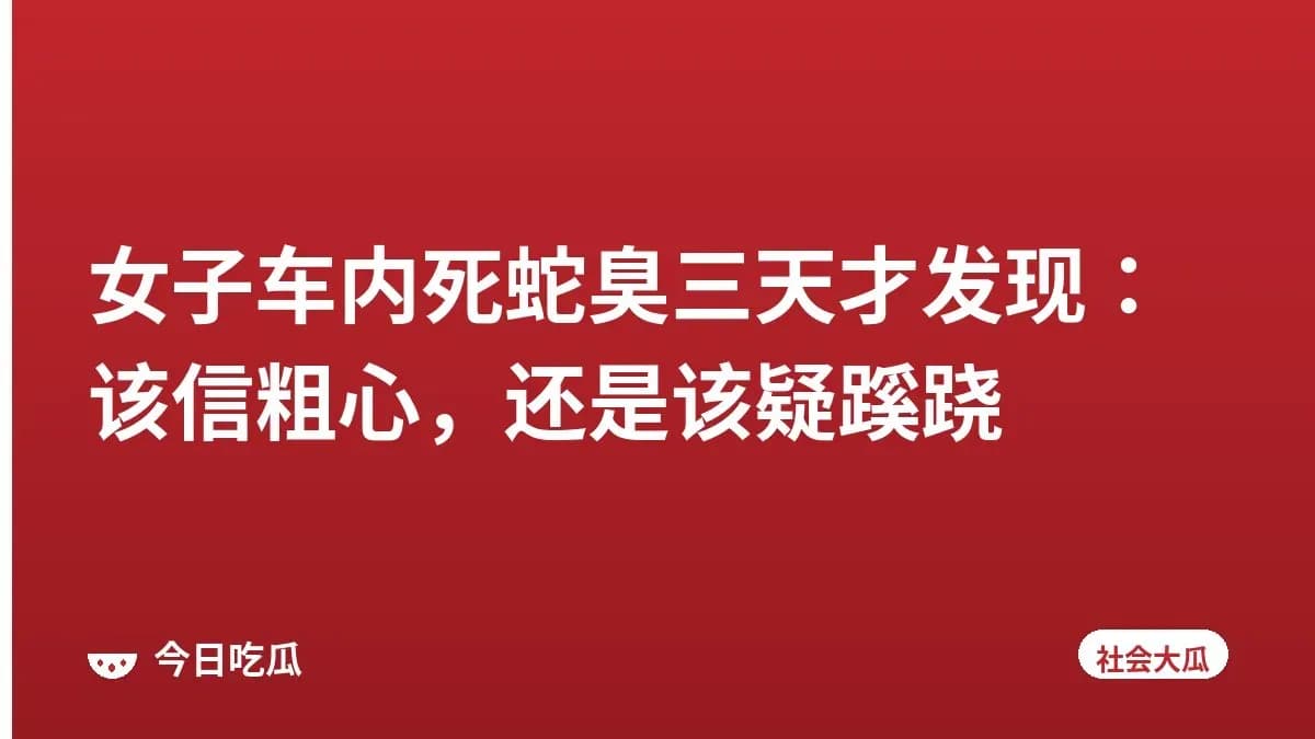 女子车内死蛇臭三天才发现：该信粗心，还是该疑蹊跷