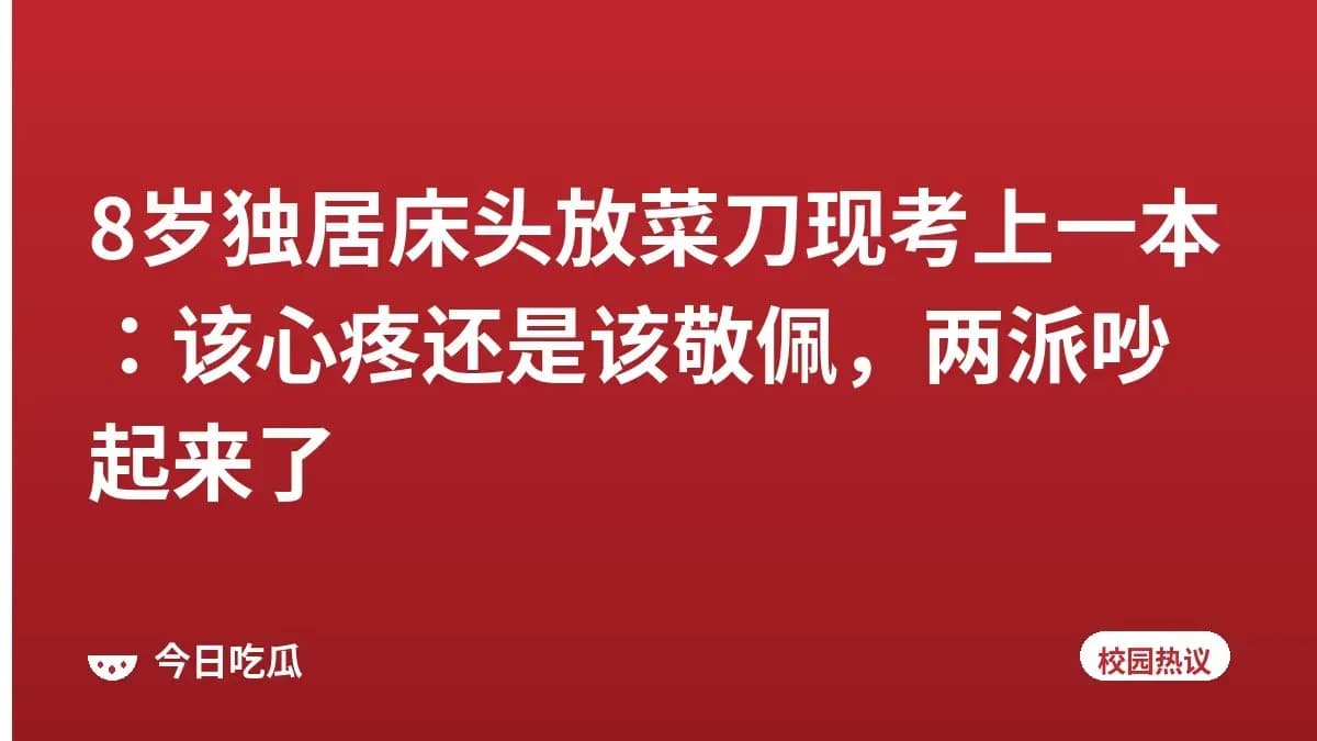 8岁独居床头放菜刀现考上一本：该心疼还是该敬佩，两派吵起来了