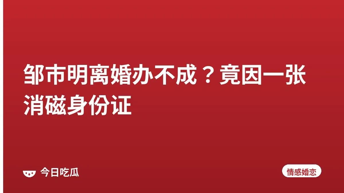 邹市明离婚办不成？竟因一张消磁身份证