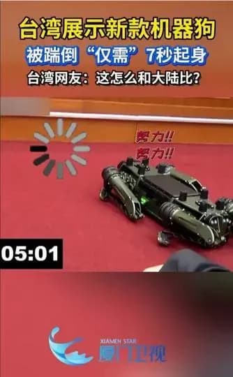 台湾机器狗被踹倒始末：7秒起身背后，围观的人在吵什么