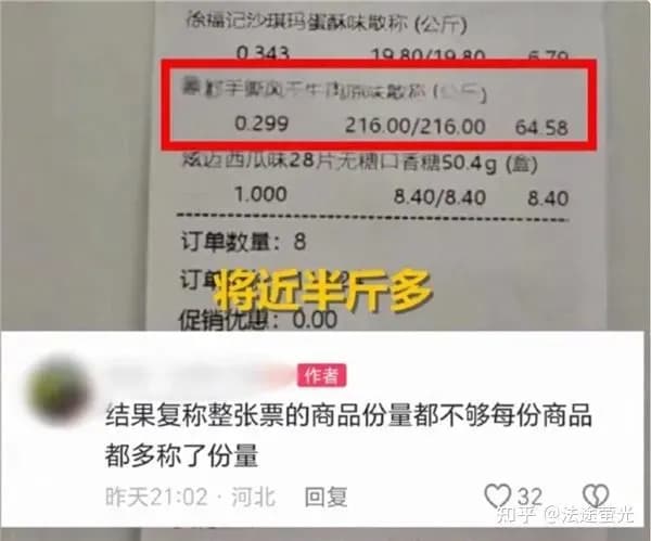 买111元零食复称仅64元四问：退钱不道歉说得过去吗