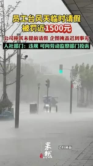 台风天请假被罚近1500元核实三件事：来源、金额、因果