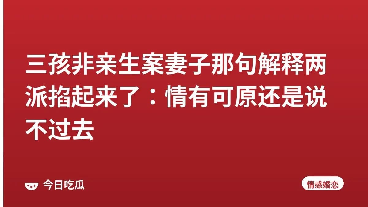 三孩非亲生案妻子那句解释两派掐起来了:情有可原还是说不过去