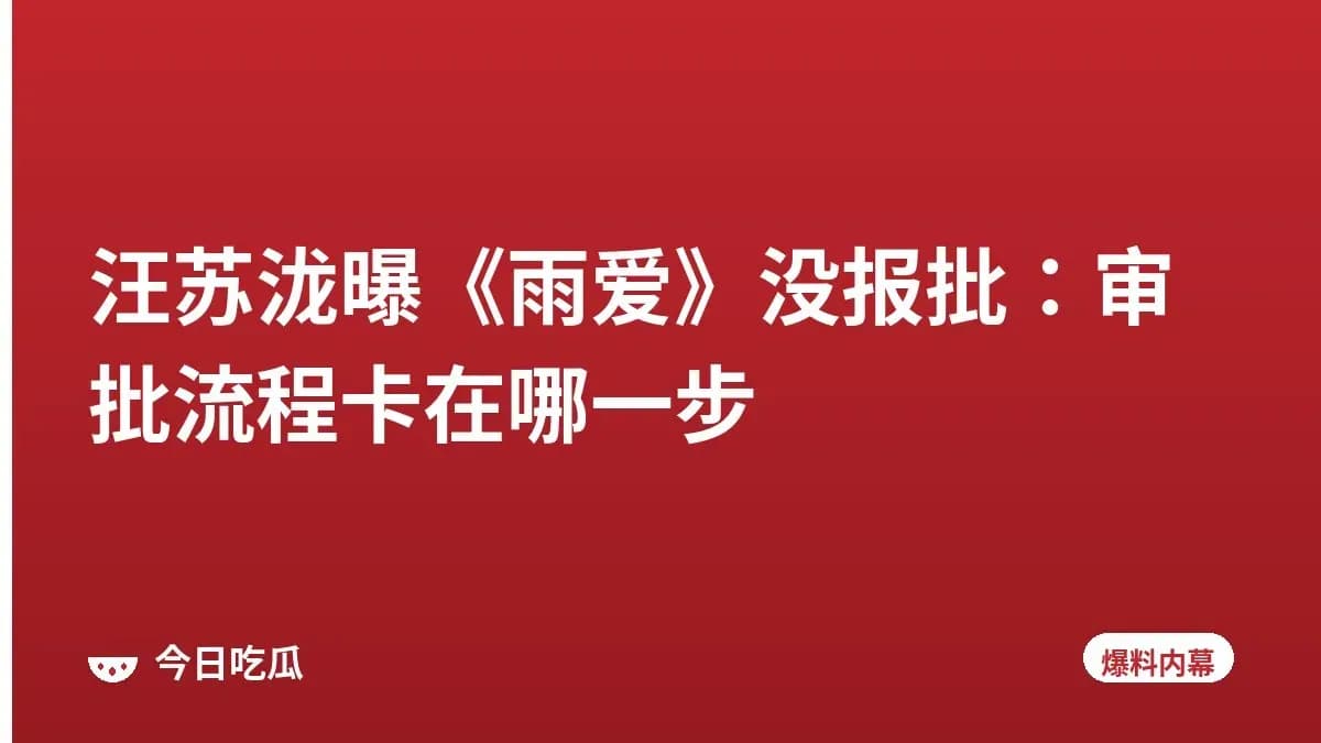汪苏泷曝《雨爱》没报批:审批流程卡在哪一步