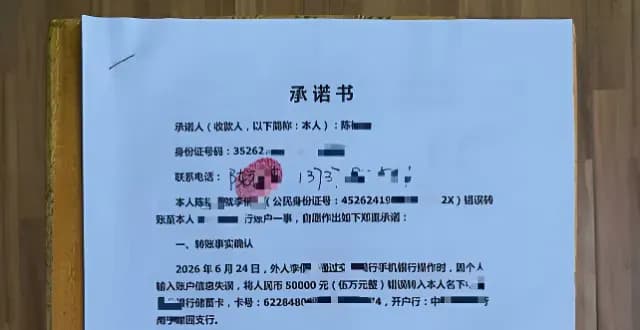 南宁误转5万被银行划去还信用卡:对方承诺书能让钱回来吗